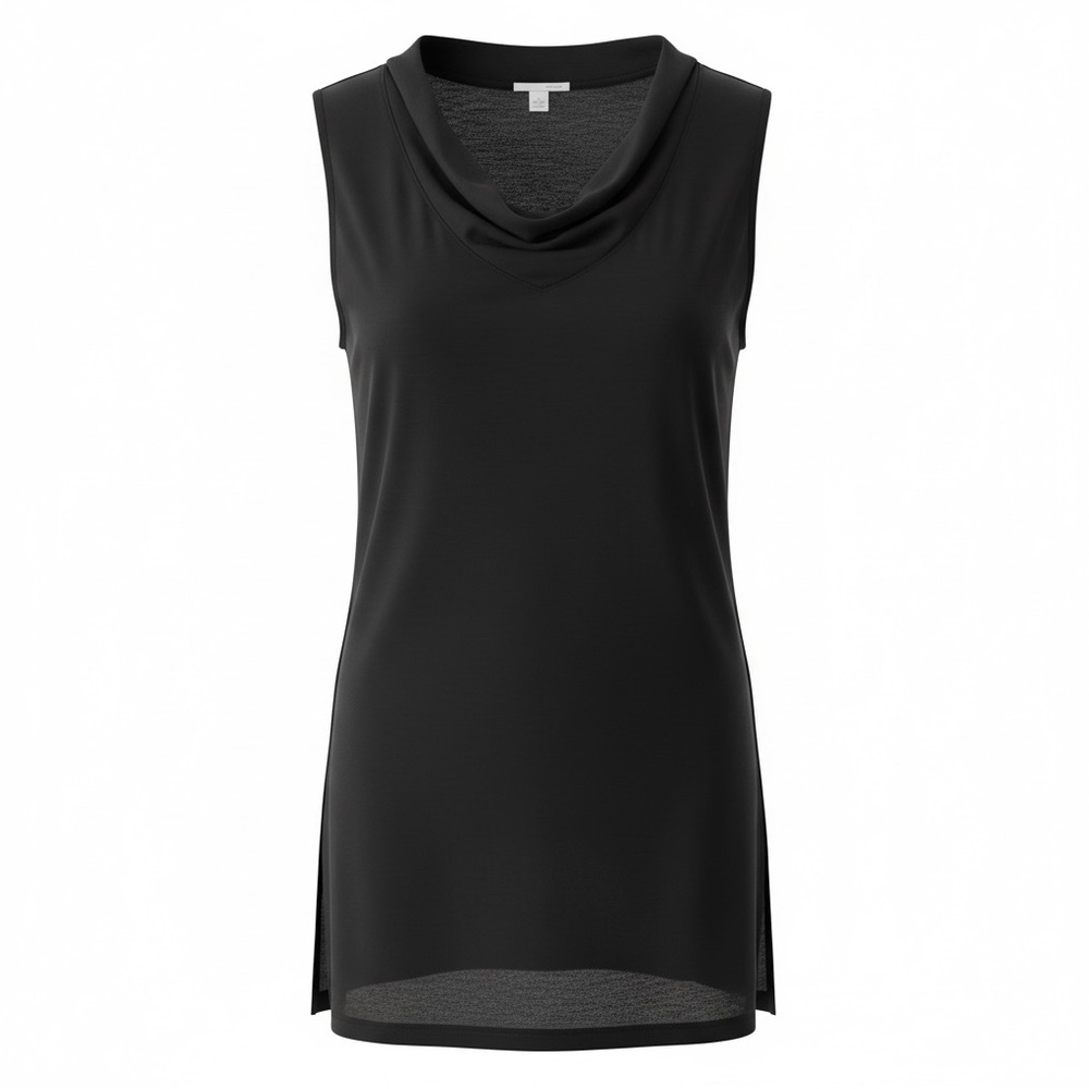 Halogen Black Draped Neck Long Tank Top Size Small